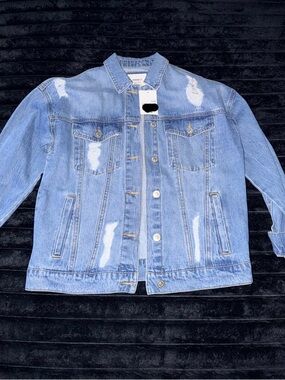 Forever 21 Light Blue Distressed Denim Jacket